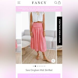 Red Gingham Midi Skirt